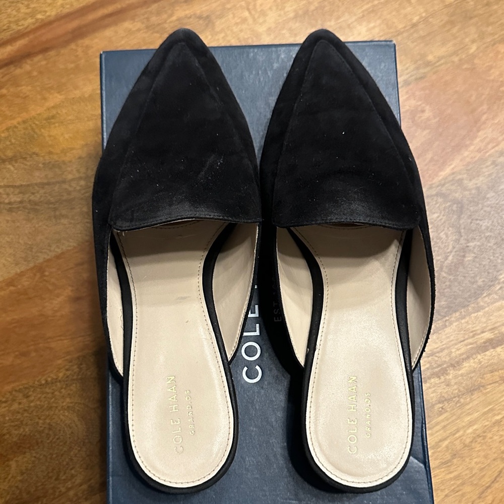 Cole Haan Black Suede Pointed Toe Slip-On Mules - Picture 3 of 8